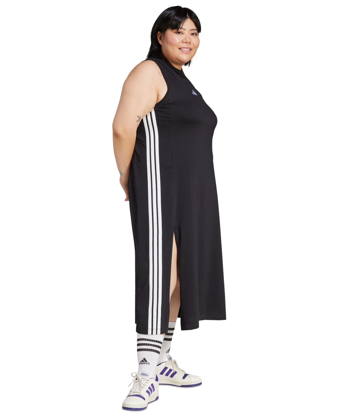 Adidas Originals Plus Size 3-stripe Logo Racerback Long Tank Dress