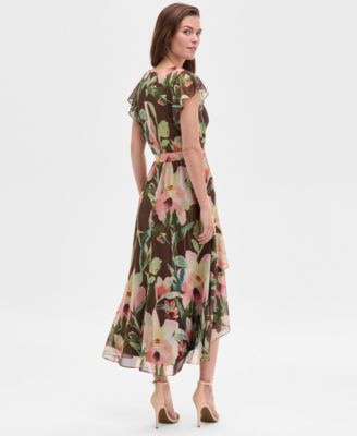 Women's High-Low Ruffle Floral Midi Dress