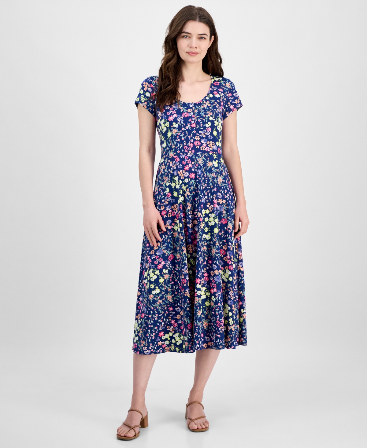 Women's Floral-Print Scoop-Neck Dress - Blue Multi