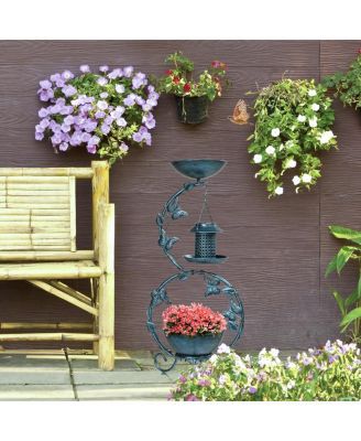 Bird Bath and Solar Bird Feeders Combo with Flower Planter Pedestal