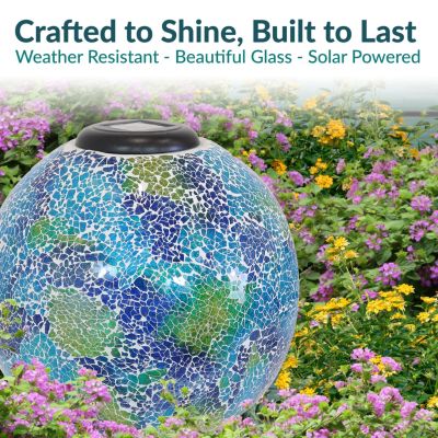 Glass Mosaic Garden Gazing Globe with Solar Light - 10 - Blue