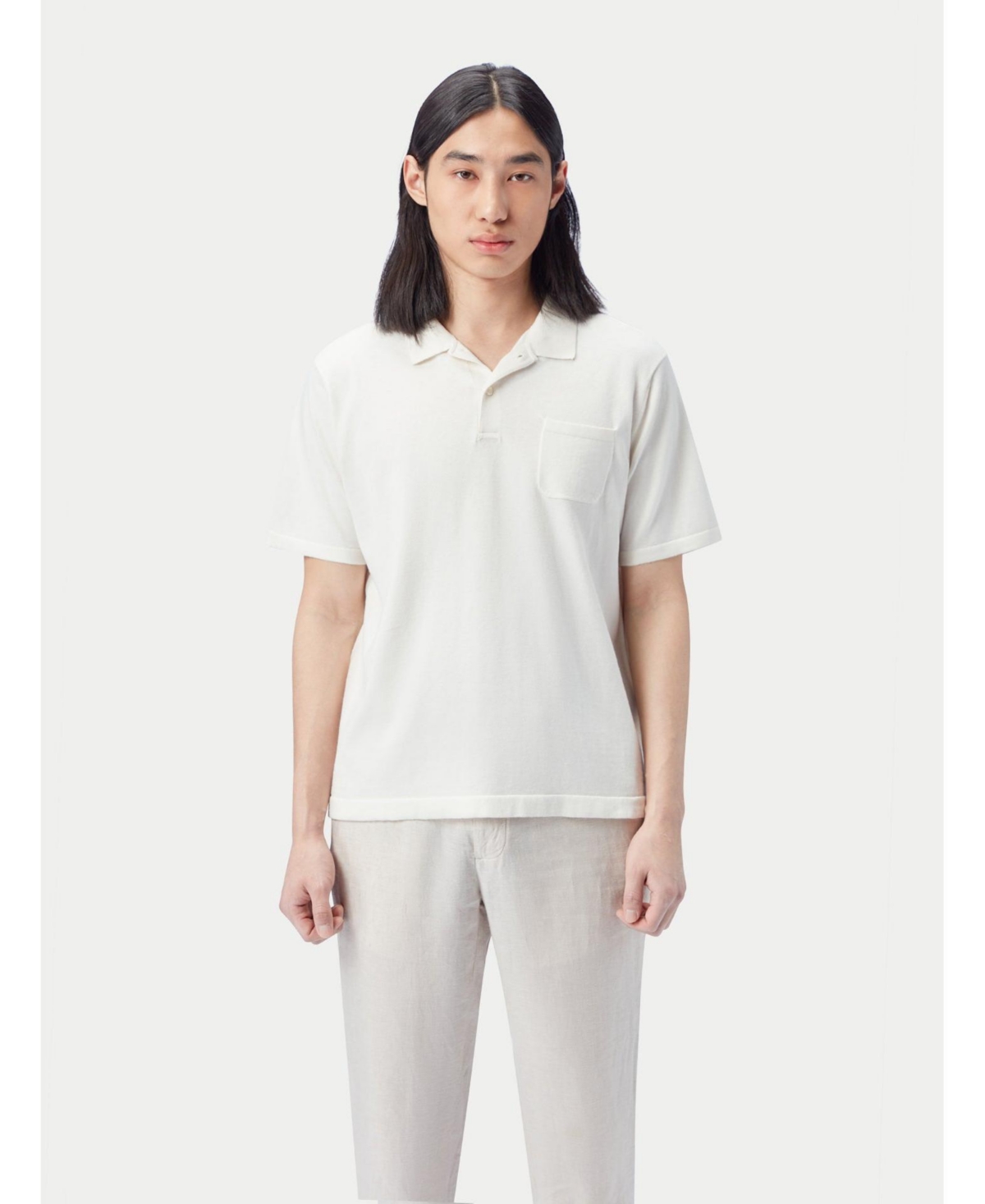 Men's Cotton Silk Cashmere Blend Polo Shirt - White-snow white