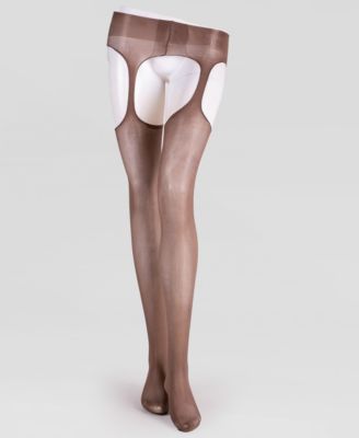 Women's Lustrous Silky Shiny Sheer Suspender Crotchless High-Waist Pantyhose Tights