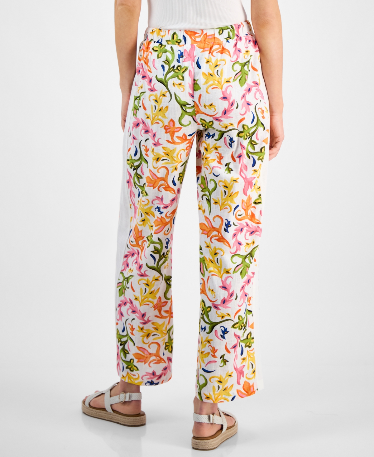 JM COLLECTION WOMEN'S LINEN BLEND PRINTED PULL-ON PANTS, EXCLUSIVELY AT MACY'S 