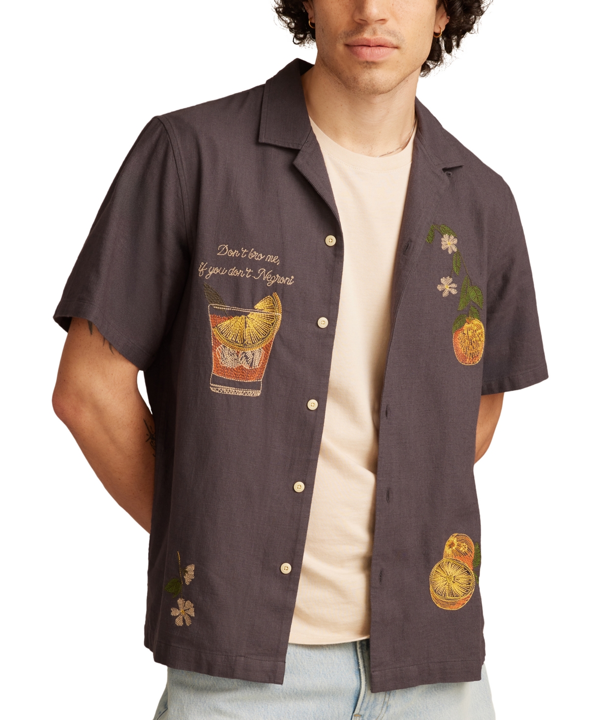 Men's Vice Short Sleeve Button-Front Graphic Camp Shirt - Star White Multi
