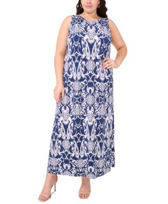 MSK - Plus Size Printed Round-Neck Sleeveless Maxi Dress