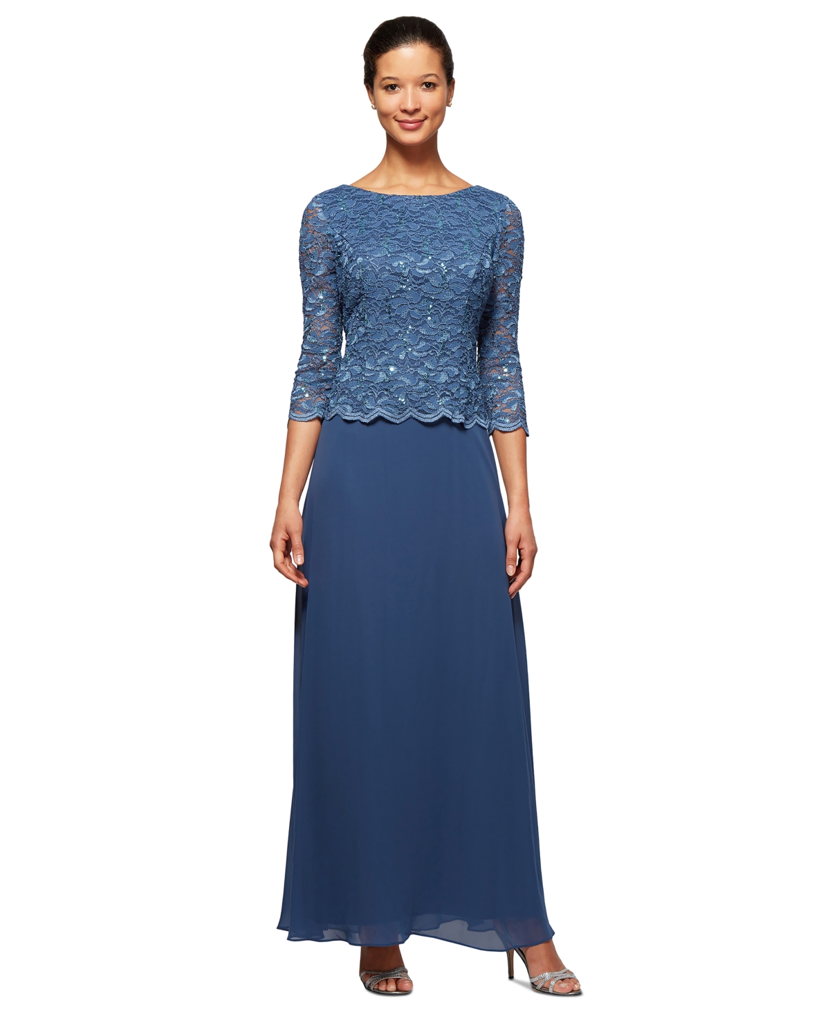 Petite Lace-Bodice Gown - Wedgewood