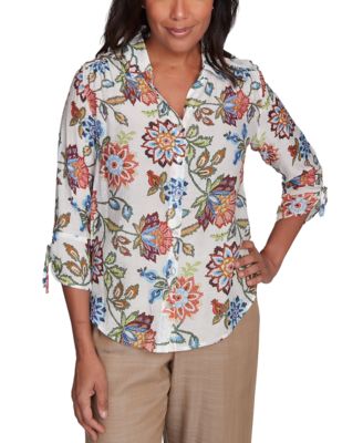 Alfred Dunner - Petite Floral-Print Tie-Sleeve Shirt