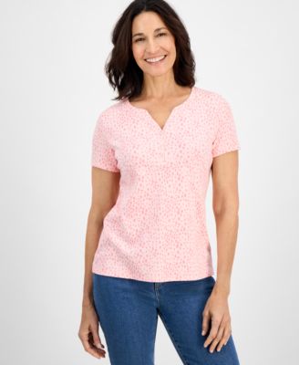 Style & Co - Petite Spring Spots Short-Sleeve Knit Henley