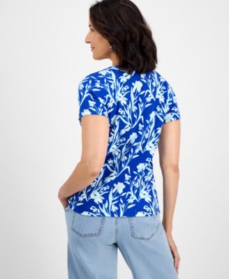 売れ筋商品|||スタイルアンドコー カットソー トップス レディース Women's Printed Short-Sleeve Cotton Henley Top, Exclusively at Macy's Minty Turquoise Combo Style & Co Women's Printed Short-Sleeve Henley T-Shirt