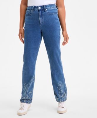 Women's Printed High-Rise Straight-Fit Jeans, Exclusively at Macy's