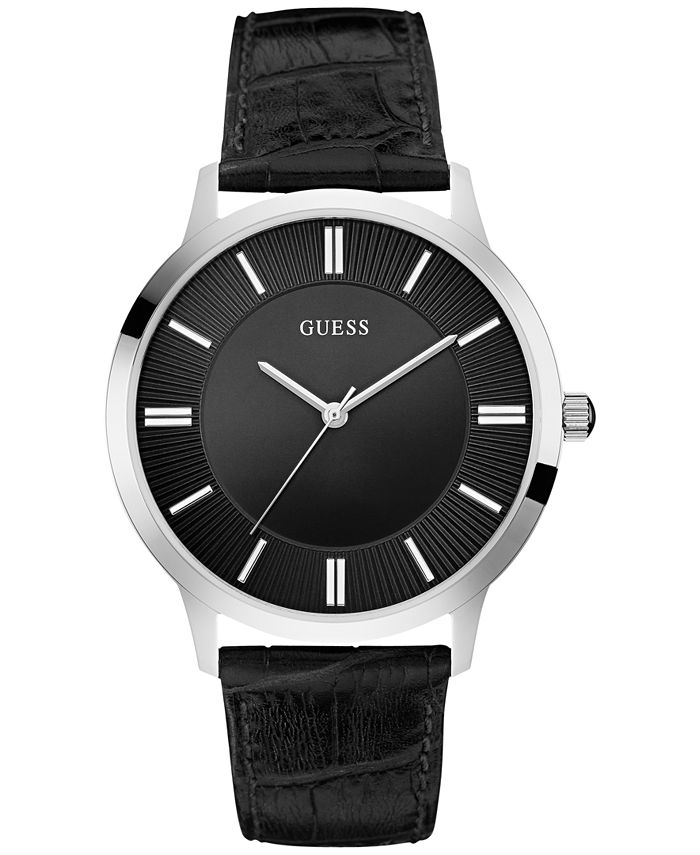 GUESS Black Leather Strap Watch 43mm U0664G1 & Reviews - Macy's