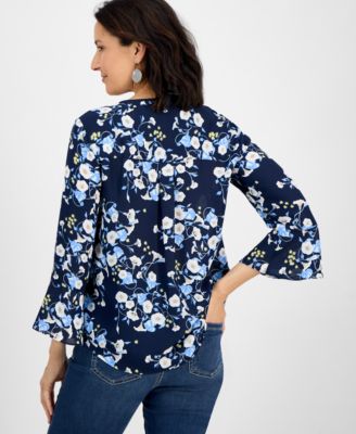 Style & Co Women's Printed Pintuck Ruffle Sleeve Top