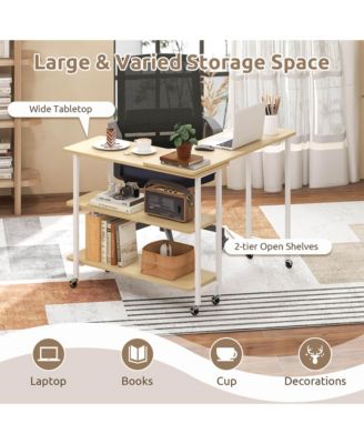 360° Rotatable Sofa Side Table L-shaped Laptop Desk Snack Table withShelf Patented