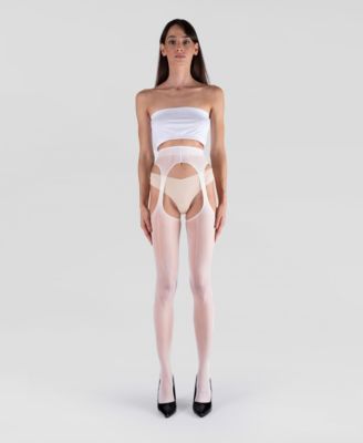 Women's Lustrous Silky Shiny Sheer Suspender Crotchless High-Waist Pantyhose Tights