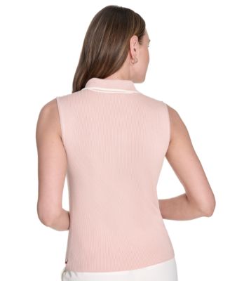 売れ筋商品|||トミー ヒルフィガー カットソー トップス レディース Women's Contrast-Tipped Sleeveless Polo Top Evening Sand/ Ivory Tommy Hilfiger Women's Contrast-Tipped Sleeveless Polo Top
