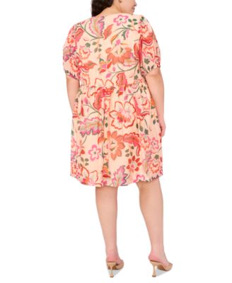 Plus Size Printed Tie-Neck Short-Sleeve Dress