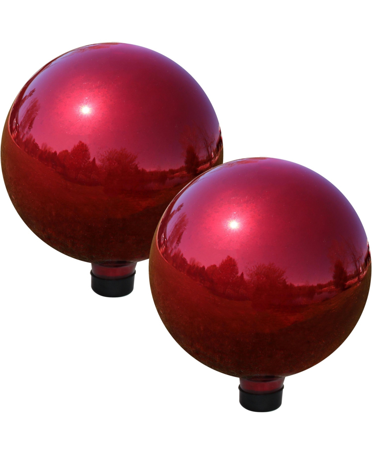 10-Inch Gazing Ball for Garden - Glass Gazing Globe with Mirrored Stainless Steel Finish - Rainbow - Set of 2 - Merlot