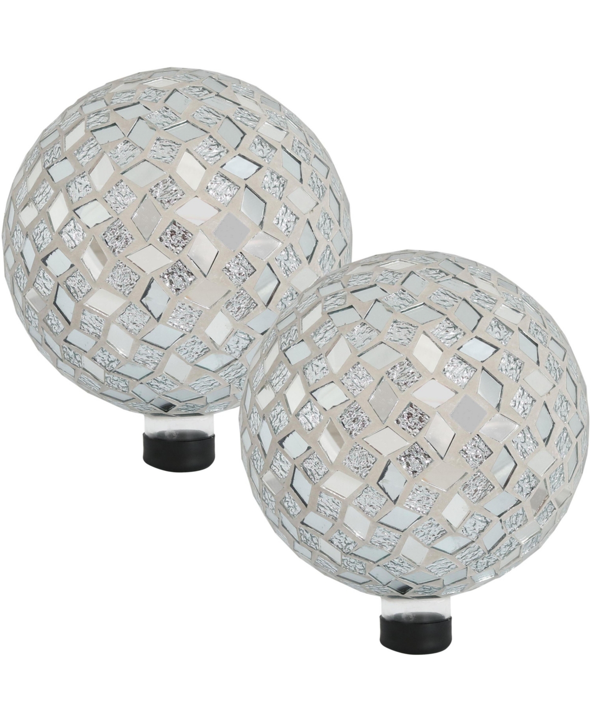 10-inch Gazing Ball for Garden - Crackled Glass Mosaic Gazing Globe for Outside - Mirrored Diamond Mosaic - 2-Pack - Silver