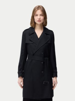 Women's Double Breasted Cashmere Trench Coat Black