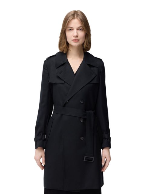 Женские куртки Gobi Cashmere Double Breasted Cashmere Trench Coat Black