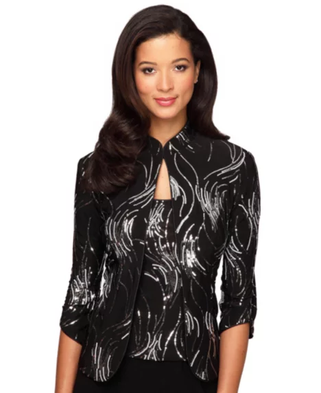 Petite 2-Pc. Sequined Twinset - Black Silver