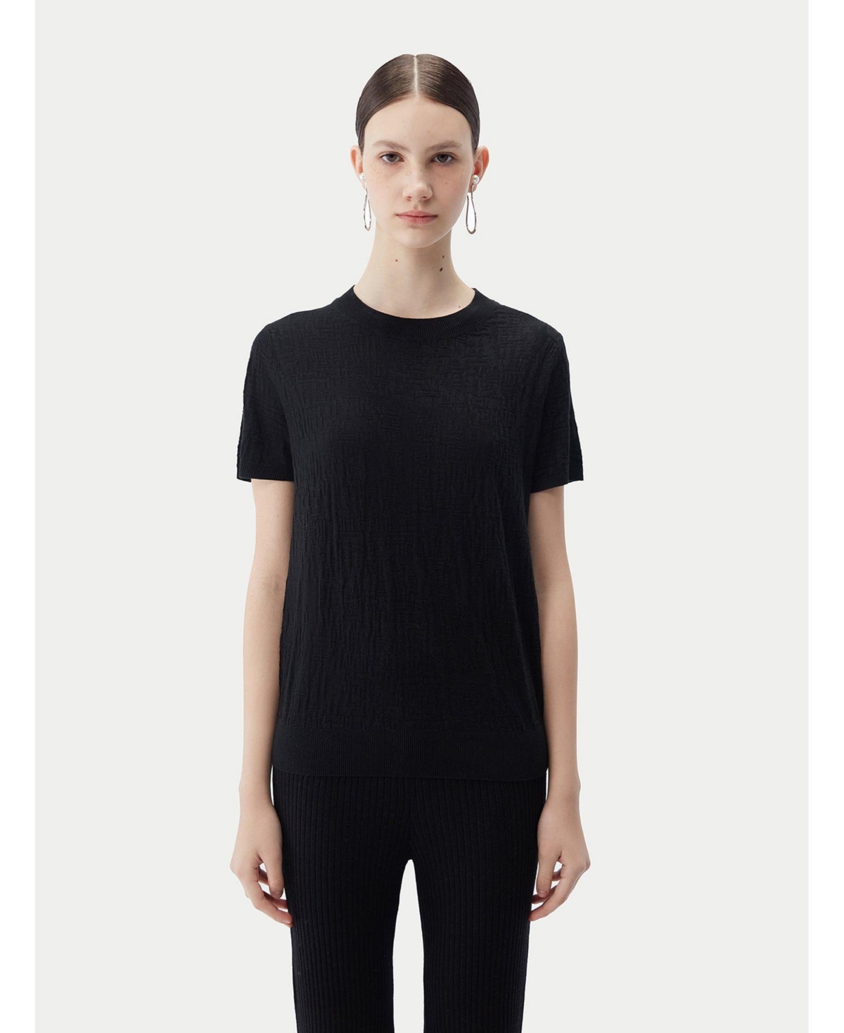 Women's Silk Cashmere T-Shirt - L / black / WK852-7018 - Black-blue graphite