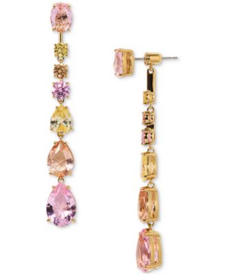 Eliot Danori - 18k Gold-Plated Cubic Zirconia & Multicolor Stone Front-to-Back Linear Drop Earrings