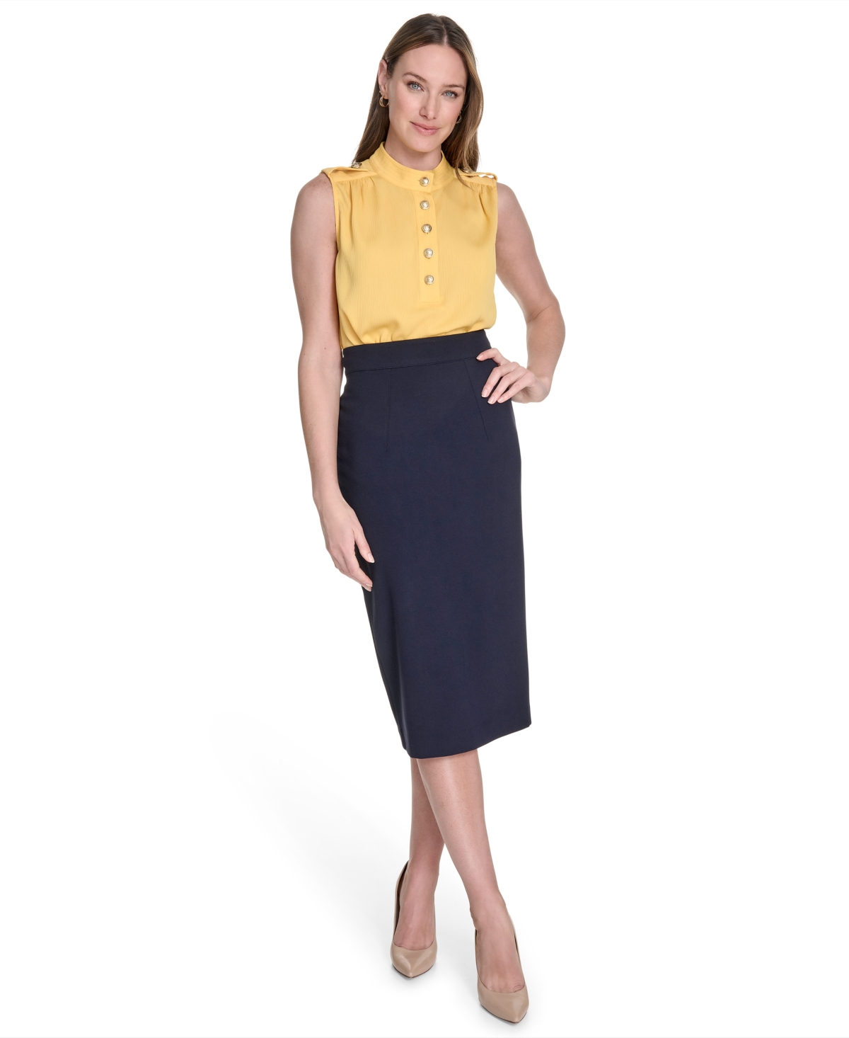 Tommy Hilfiger Women's Button-front Epaulet Blouse In Yellow