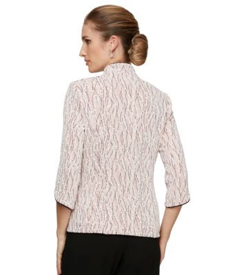 Printed Piped 3/4-Sleeve Two-Piece Glitter Top & Jacket