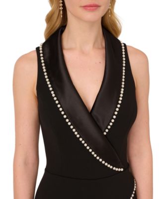 Women's Imitation Pearl Crepe Tuxedo Jumpsuit