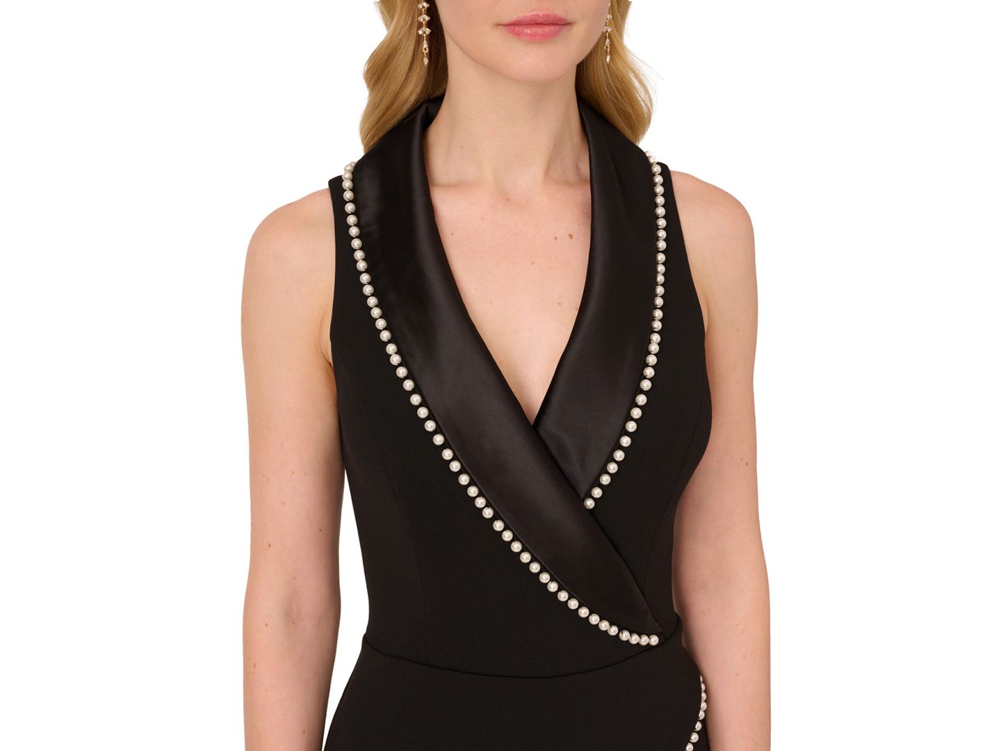 Женский комбинезон Adrianna Papell Imitation Pearl Crepe Tuxedo, цвет: Чёрный — фото 3