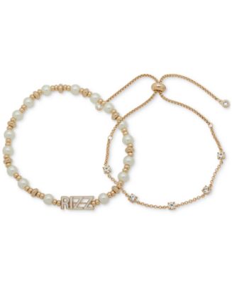 Clueless Gold-Tone 2-Pc. Set Crystal Slider & Rizz Imitation Pearl ...