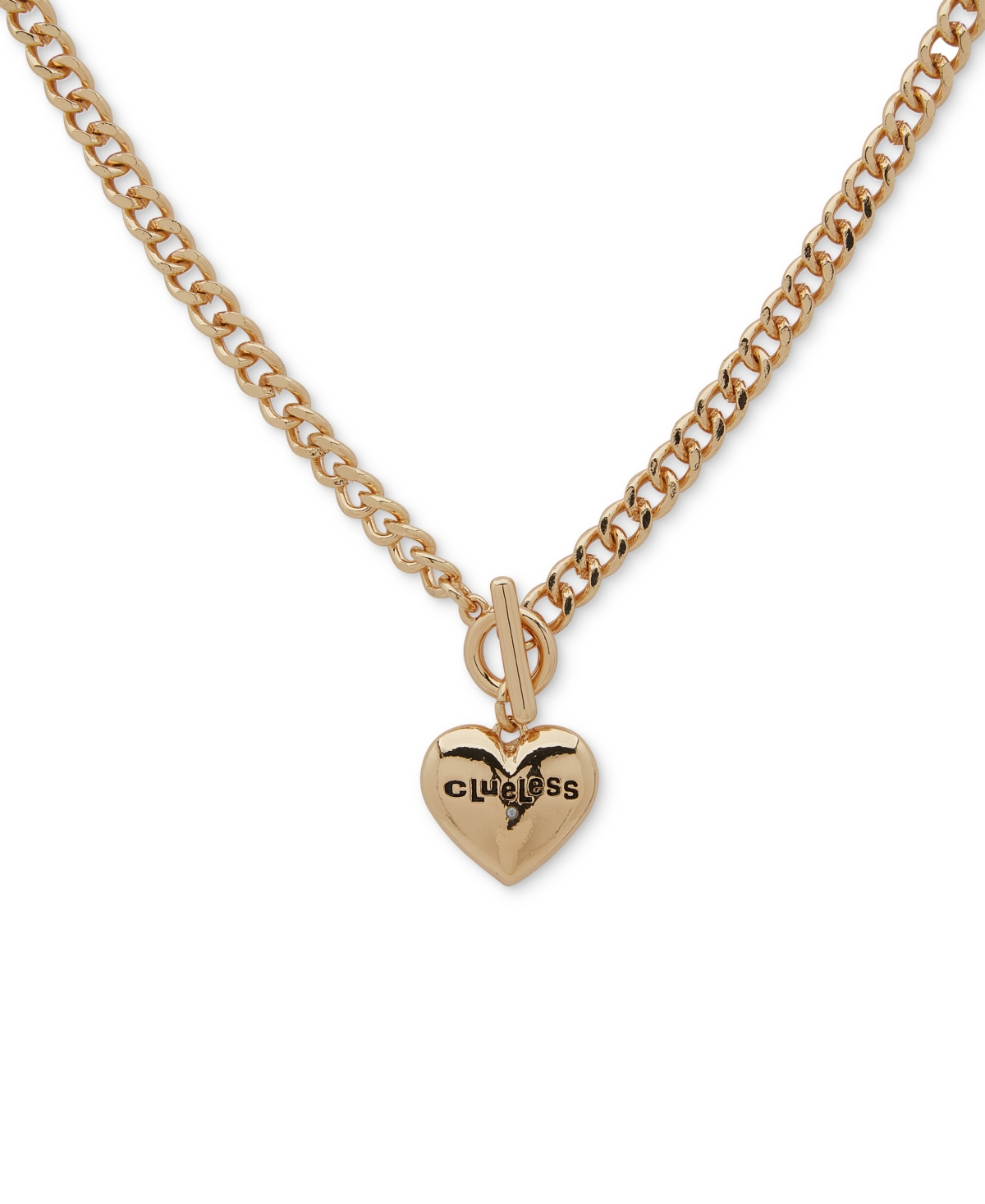 Clueless Gold-tone Pave Logo-etched Heart 16" Pendant Necklace