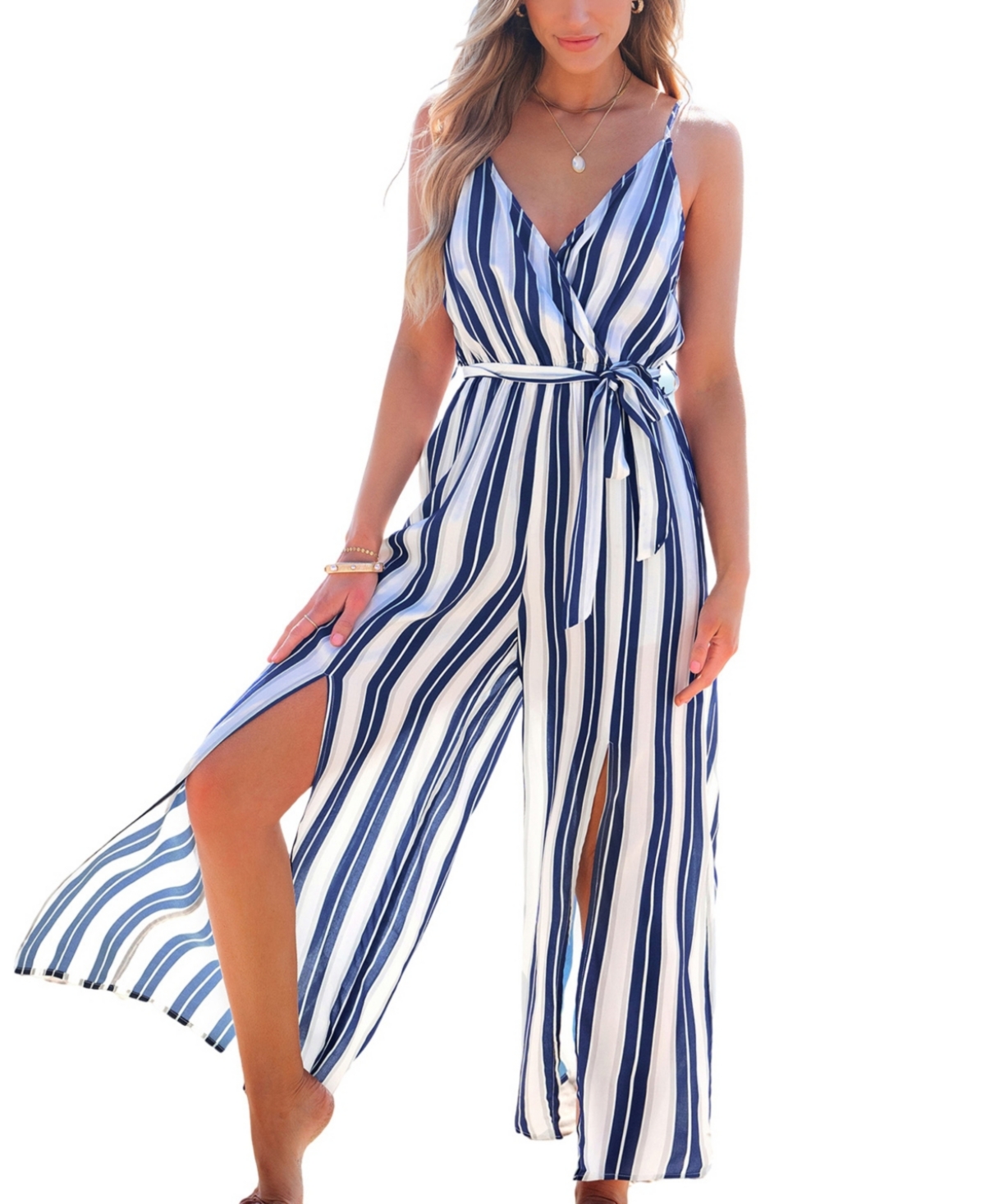Women's Sharp Lines Striped Jumpsuit - Blue