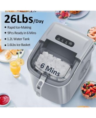 Portable Countertop Ice Maker, 26 lbs/24H with Self-Cleaning, Scoop & Basket, 9 Cubes in 6 Min Ice Machine