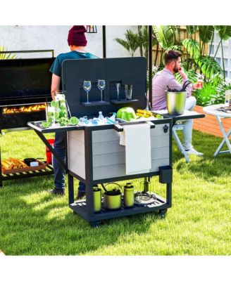 Patio Cooler Cart 104 Quart Rolling Ice Chest with Shelves,
