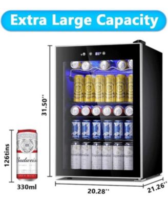 Mini Fridge Beverage Cooler — 128-Can Glass Door, Adjustable Thermostat, Compact 4.4 cu ft Drink Dispenser for Home, Office & Bedroom