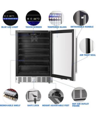 24-Inch Wine Refrigerator, 5.1 Cu. Ft Stainless Steel Beverage Cooler with Glass Door, Freestanding or Built-In Under Counter Wine Fridge