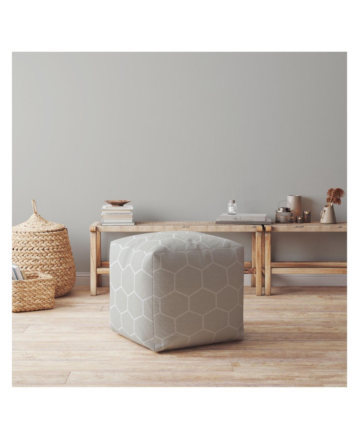 Cotton Pouf Ottoman with Geometric Pattern – Decorative Accent