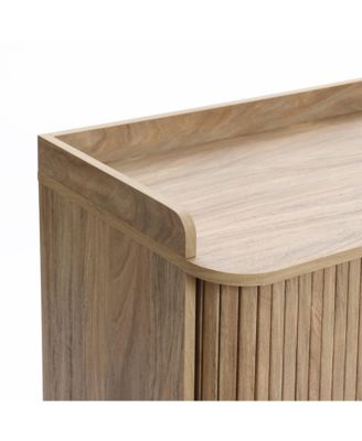 Mid-Century Modern Tambour-Style 2-Door 31.5-Inch Wide Cabinet with Tray Top, Oak