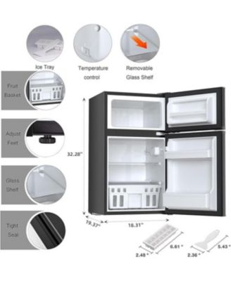 3.2 Cu. Ft. Double-Door Mini Fridge with Freezer and Adjustable Shelves