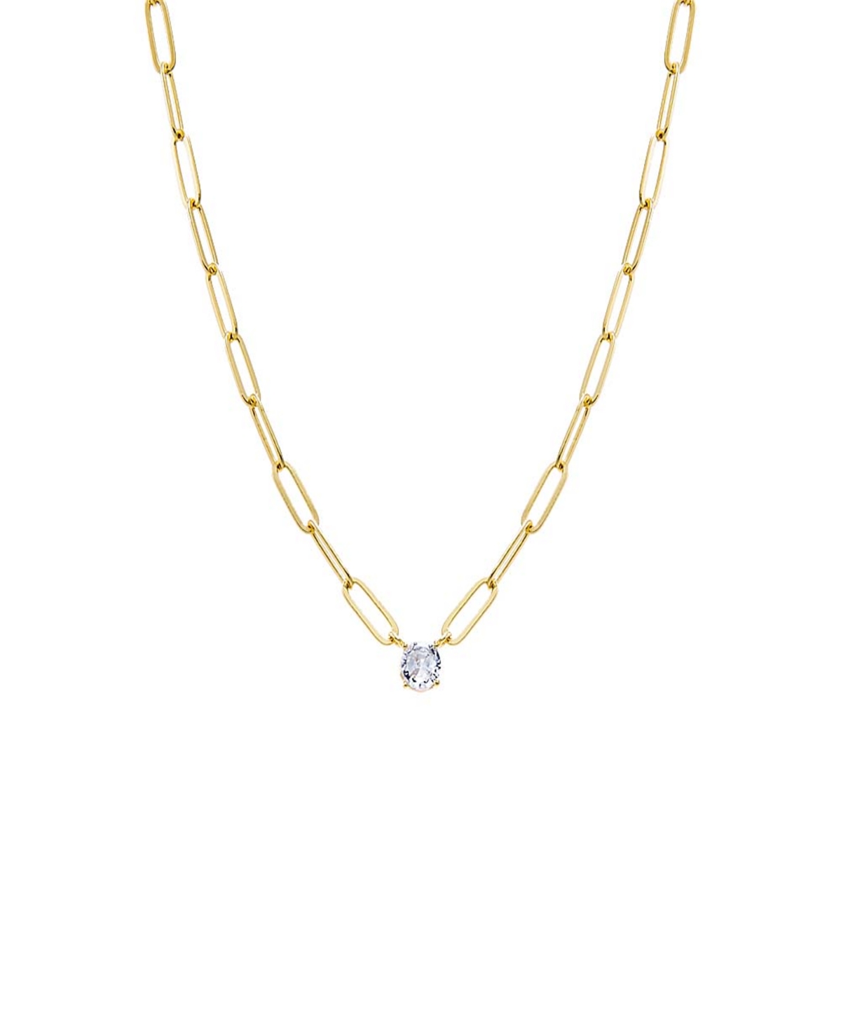 Cubic Zirconia Solitaire Four Prong Paperclip Necklace - Gold