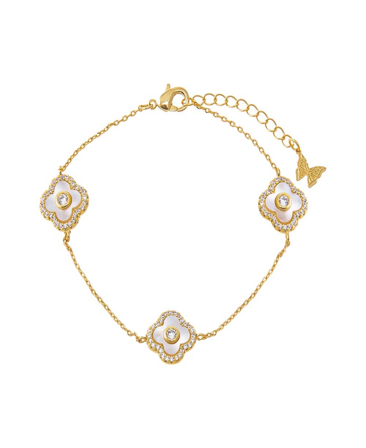 Multi Pave Outlined Colored Stone Clover Bracelet - White