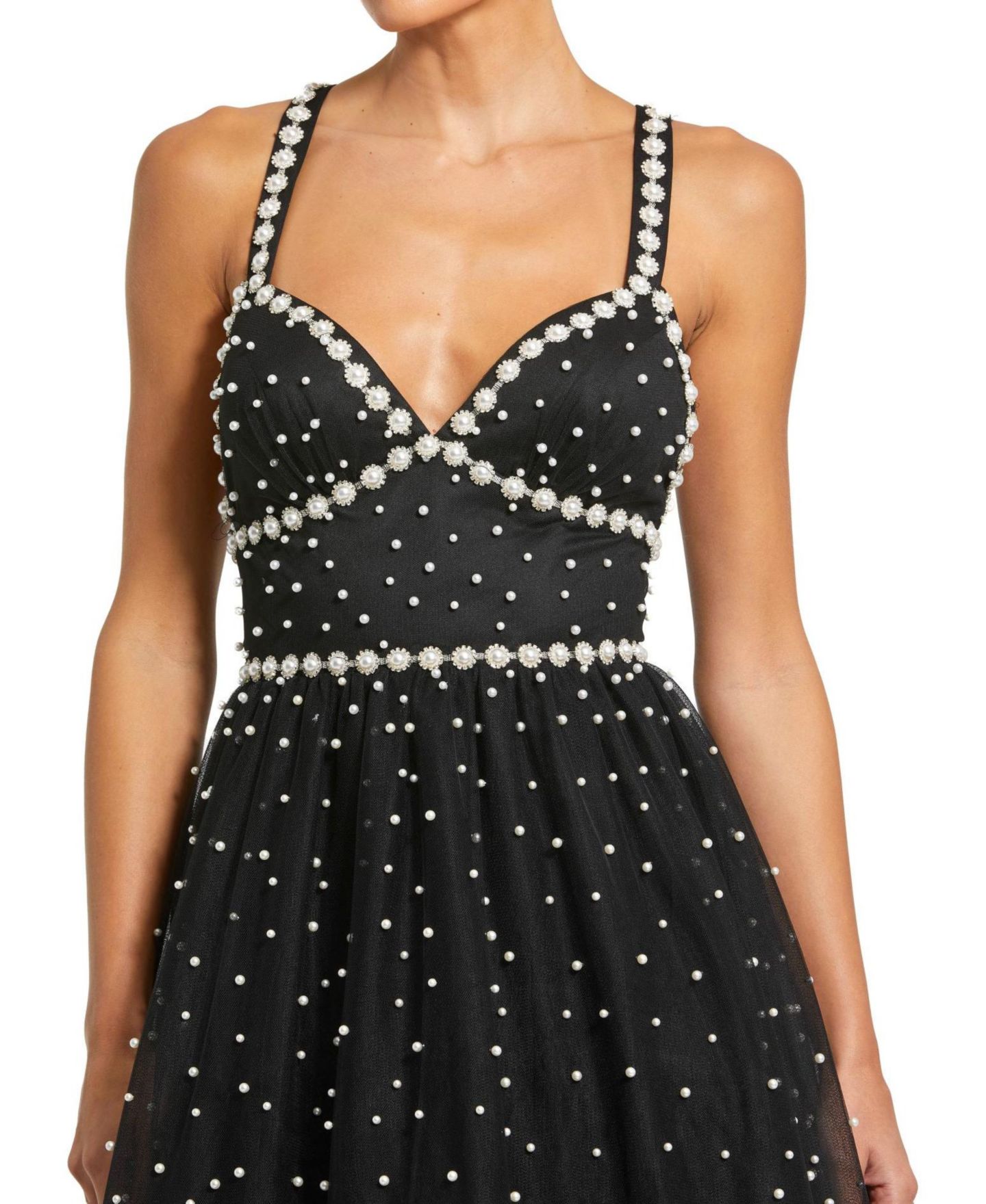 Женское платье Mac Duggal Pearl Beaded High Low Gown, цвет: Чёрная слоновая кость — фото 6