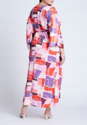 Women's Plus Size Printed Kimono Dress With Tie