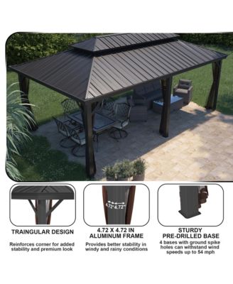 12x20 FT Hard Top Metal Gazebo Patio Double Roof Canopy Aluminum Frame Gazebo with Netting Tent Curtains