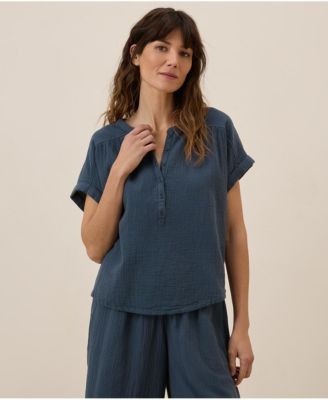 Women's  Cotton Coastal Double Gauze Short Sleeve Popover