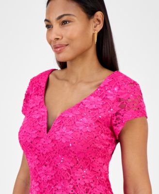 chinese dress ladies Mac Duggal Petite 3/4 Sleeve High Neck Embroidered A Line Gown