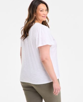 Plus Size Square-Neck Short-Sleeve Top, Exclusively at Macy's 